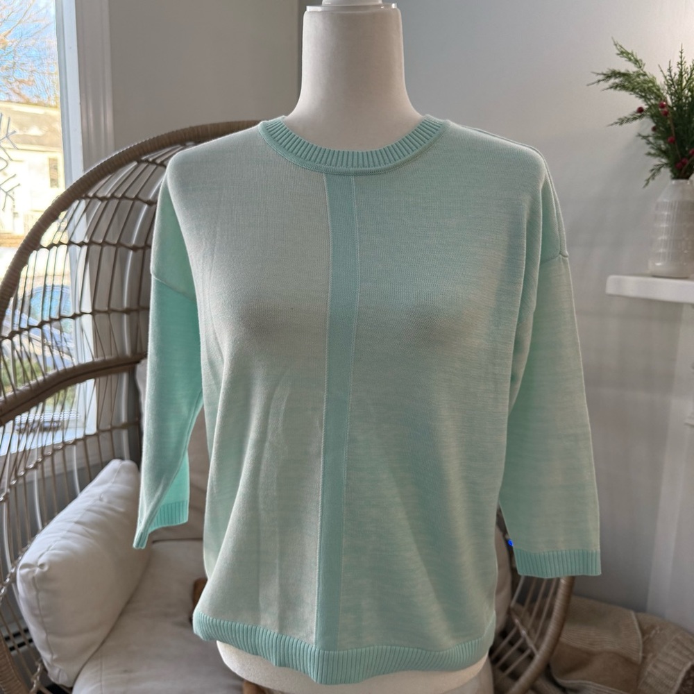 Edinburgh Knitwear Mint Pima Cotton Colorblock Sweater Small Spring Classic